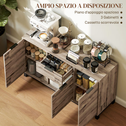 Living Room Cabinet, Sideboard with Drawer and 3 Cabinets with Adjustable Shelves, Cupboard with Industrial Style Steel Legs for Dining Room and Kitchen, 120x36.5x70 cm, Brown