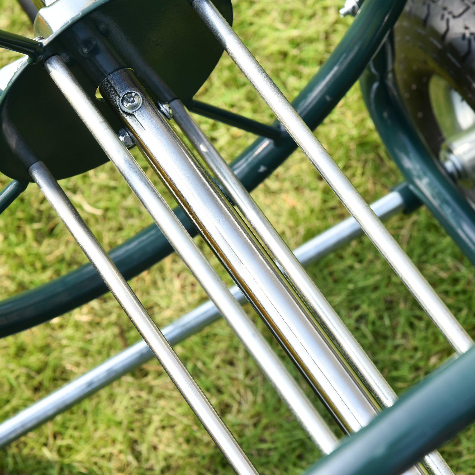 Wheeled Hose Reel 70 m - Metal Hose Reel - Hose Reel Chariot - Hose Reel - Non-slip Handle, Storage Basket - Green Metal