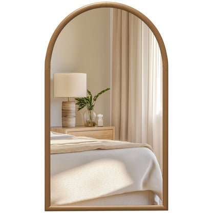 Arched Wall Mirror, 110 x 65 cm Wood Frame, Arched Mirror for Living Room, Bedroom, Entryway, Dark Brown