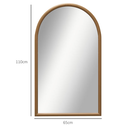 Arched Wall Mirror, 110 x 65 cm Wood Frame, Arched Mirror for Living Room, Bedroom, Entryway, Dark Brown