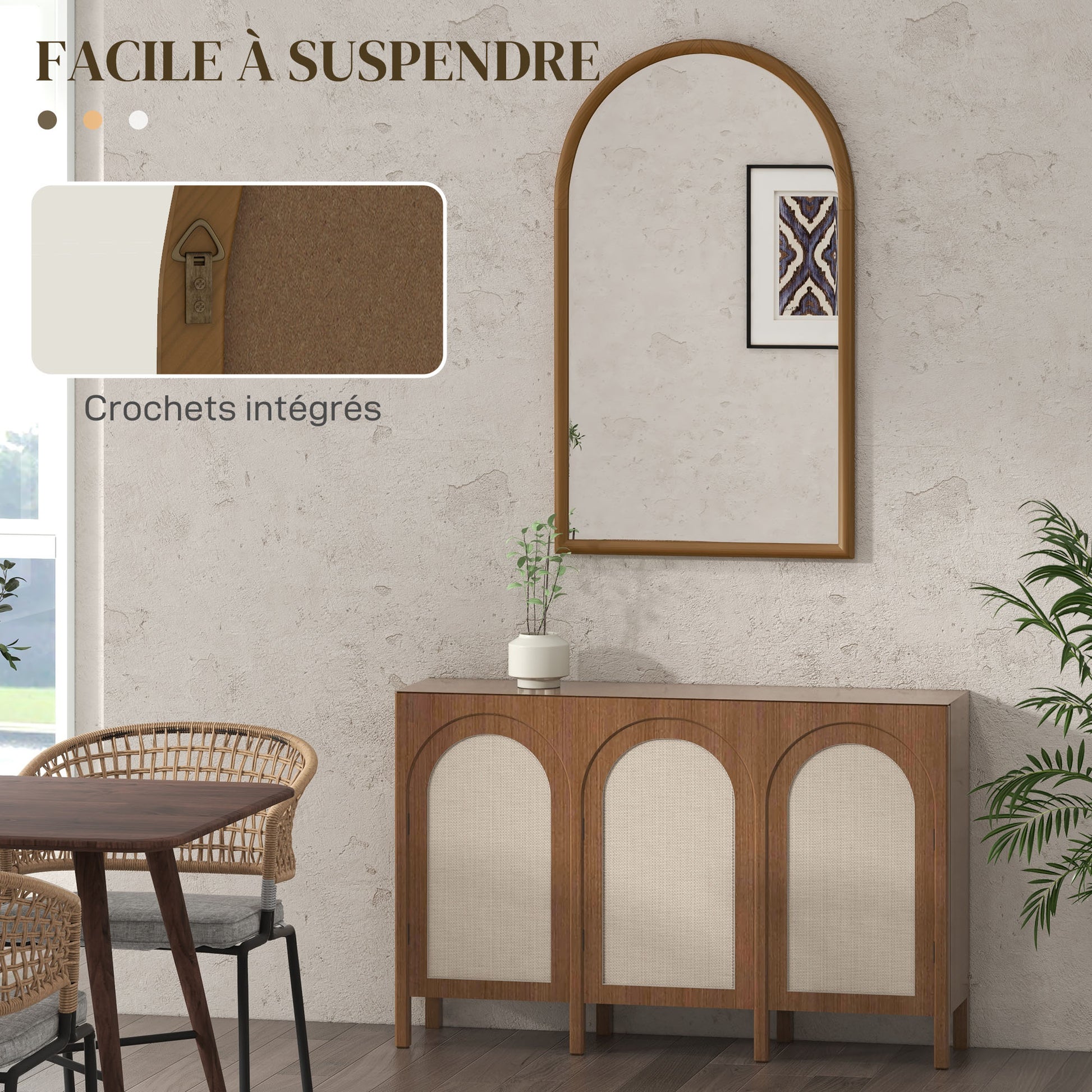 Arched Wall Mirror, 110 x 65 cm Wood Frame, Arched Mirror for Living Room, Bedroom, Entryway, Dark Brown