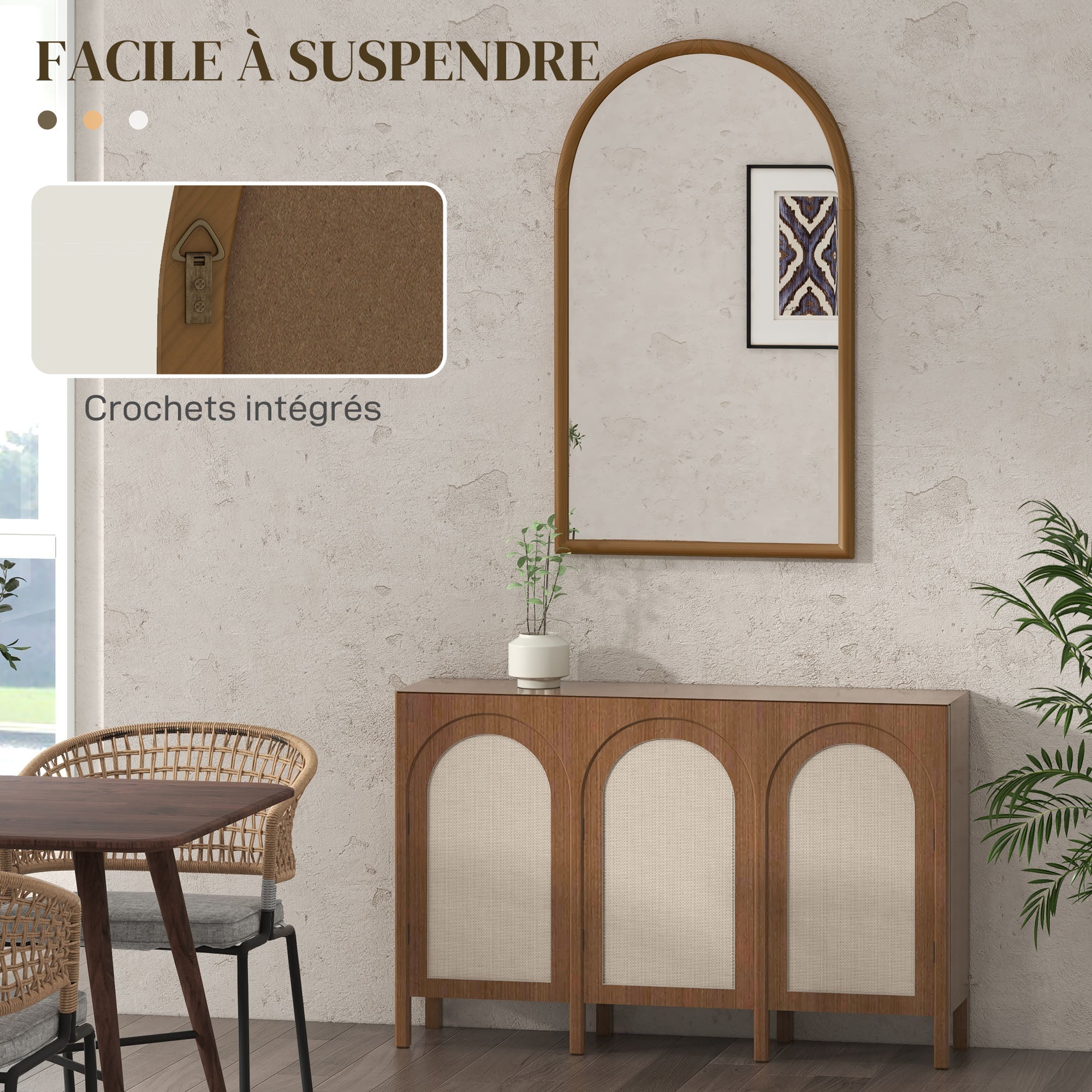 Arched Wall Mirror, 110 x 65 cm Wood Frame, Arched Mirror for Living Room, Bedroom, Entryway, Dark Brown