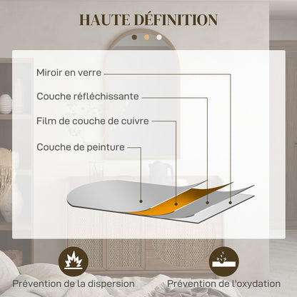 Arched Wall Mirror, 110 x 65 cm Wood Frame, Arched Mirror for Living Room, Bedroom, Entryway, Dark Brown