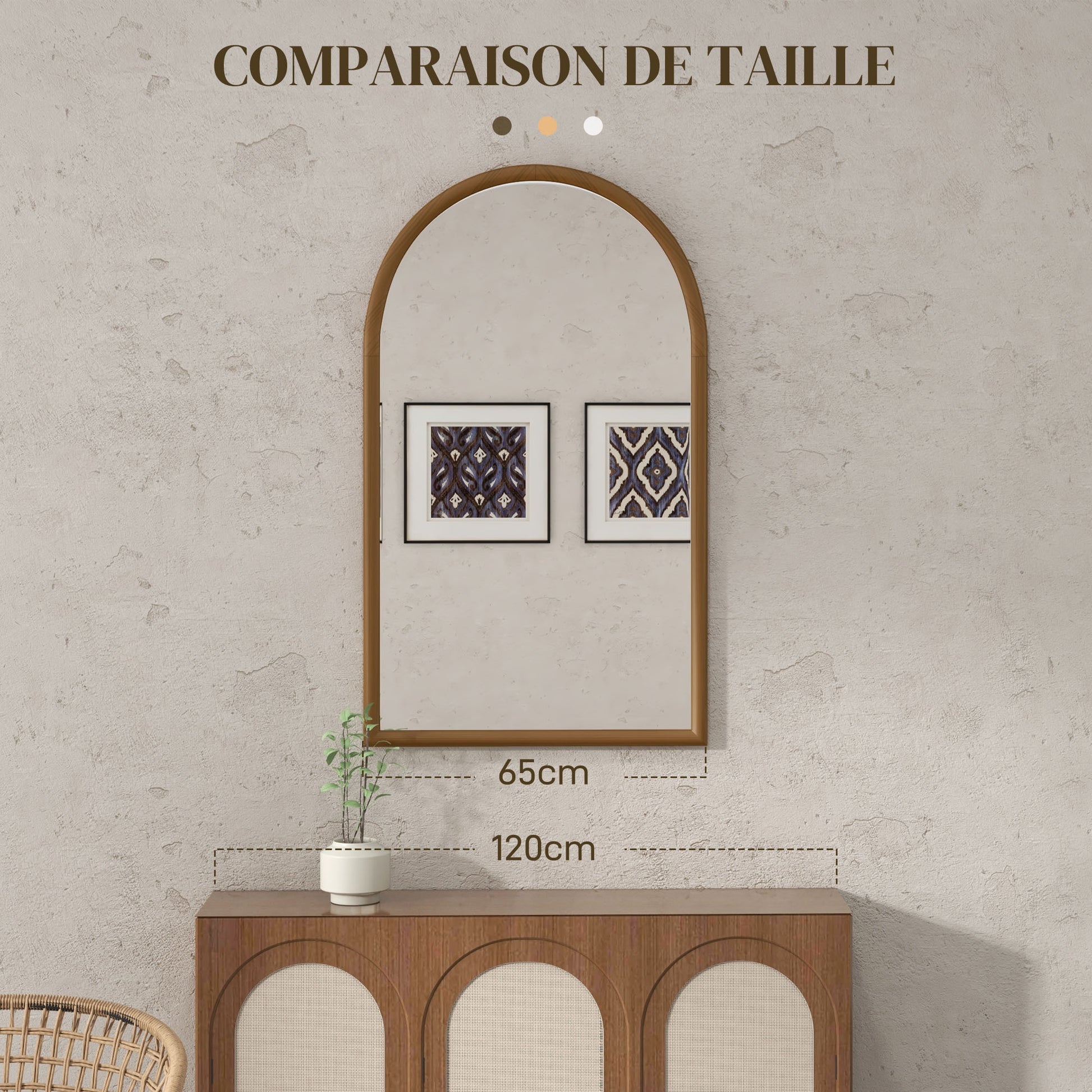 Arched Wall Mirror, 110 x 65 cm Wood Frame, Arched Mirror for Living Room, Bedroom, Entryway, Dark Brown