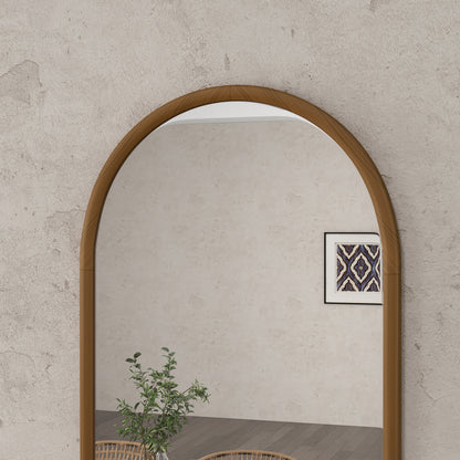 Arched Wall Mirror, 110 x 65 cm Wood Frame, Arched Mirror for Living Room, Bedroom, Entryway, Dark Brown