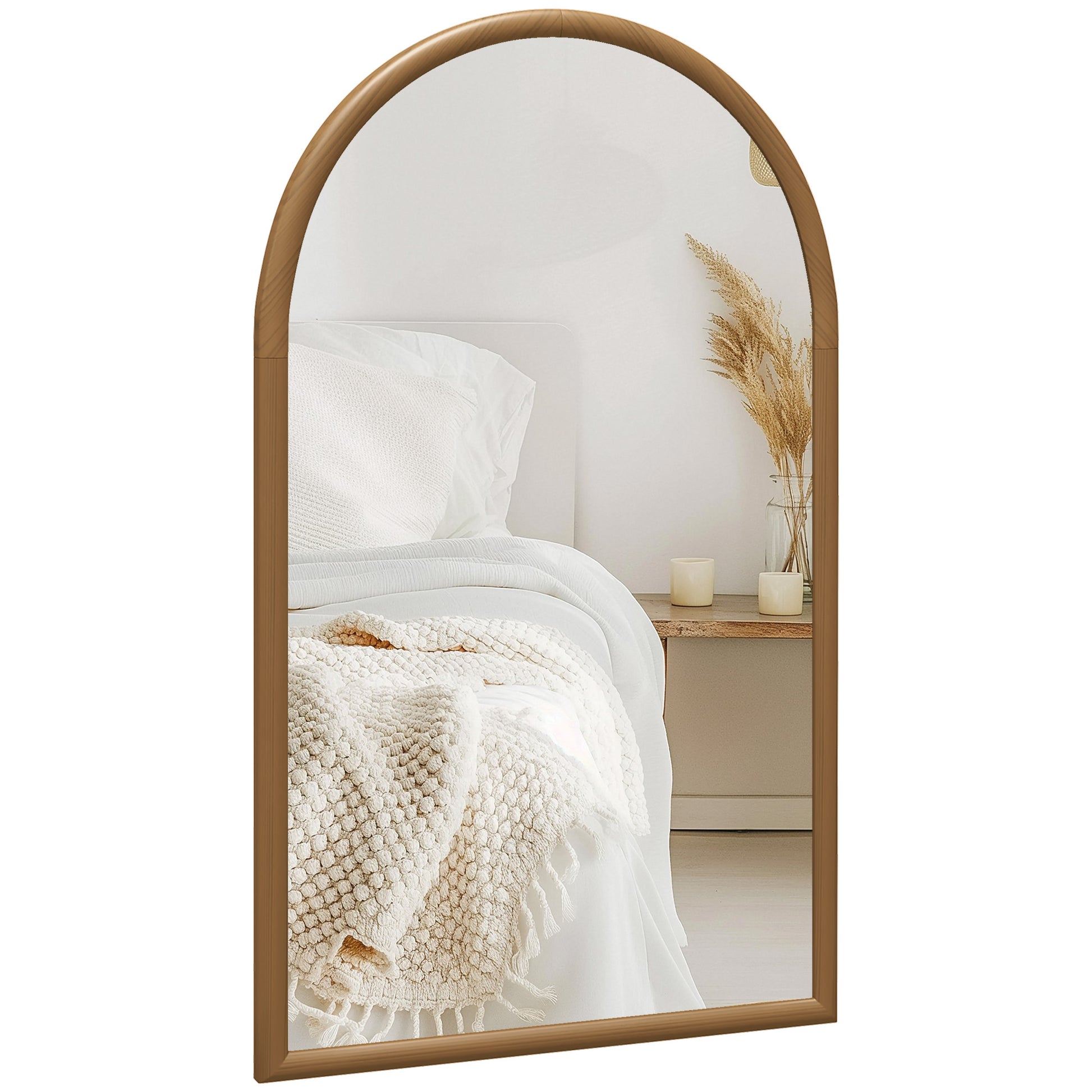 Arched Wall Mirror, 110 x 65 cm Wood Frame, Arched Mirror for Living Room, Bedroom, Entryway, Dark Brown