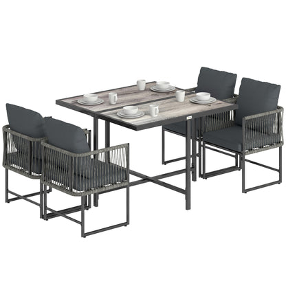 5-Piece Polyrattan Garden Furniture Set — Space-Saving Dining Set with Removable Cushions, Two-Part DPC Tabletop, Seats 4, for Garden Balcony Terrace