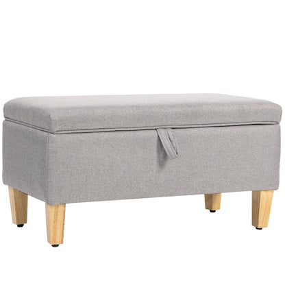 Storage Bench — Linen-Upholstered End-of-Bed Ottoman with Rubberwood Legs, Light Gray, 71 x 37 x 36 cm (28.0 x 14.6 x 14.2 in)