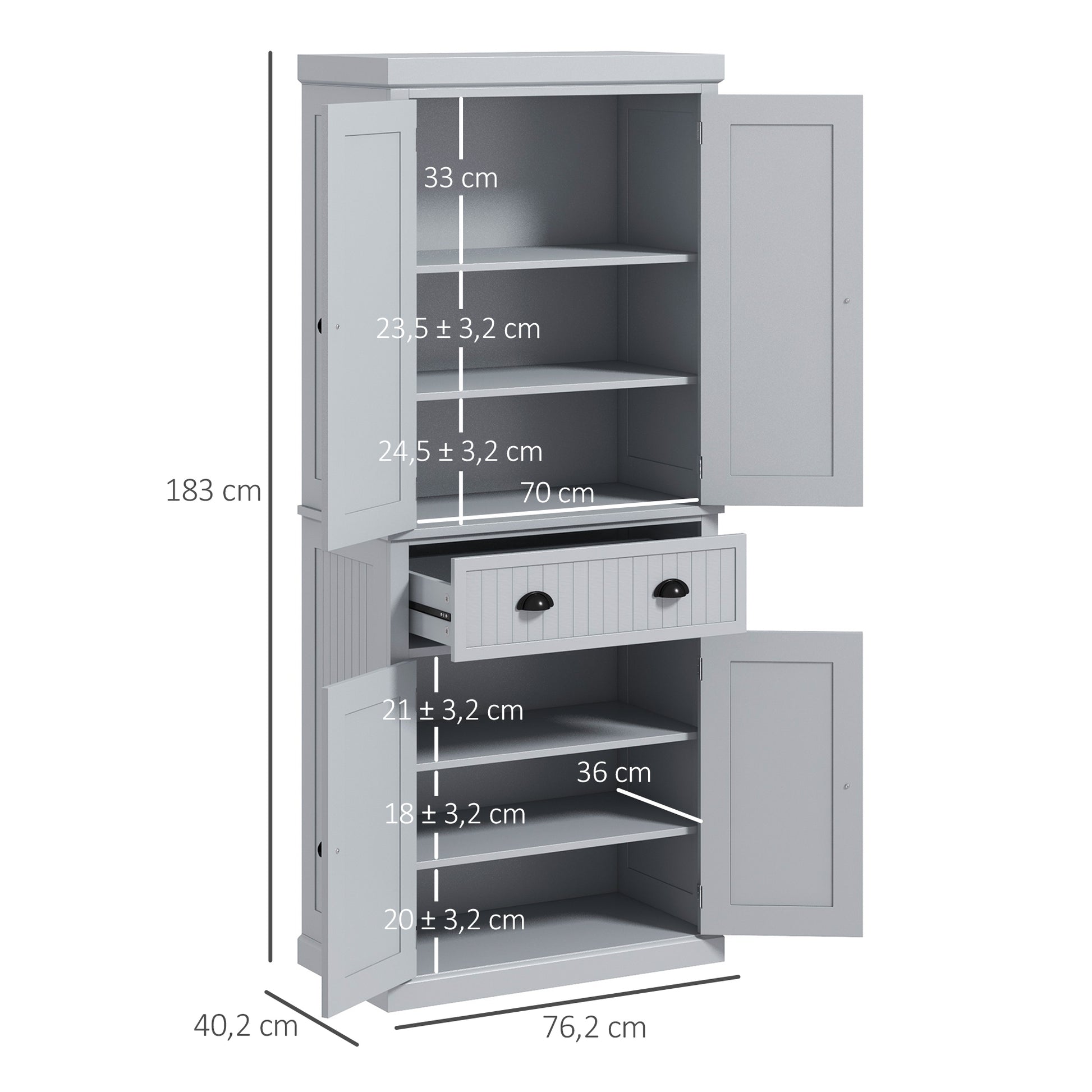 Kitchen Cabinet Buffet Modern Style Cupboard with Doors, Adjustable Shelves, and Drawer, Storage Furniture for Dining Room, Living Room, 76.2 x 40.2 x 183 cm, Gray