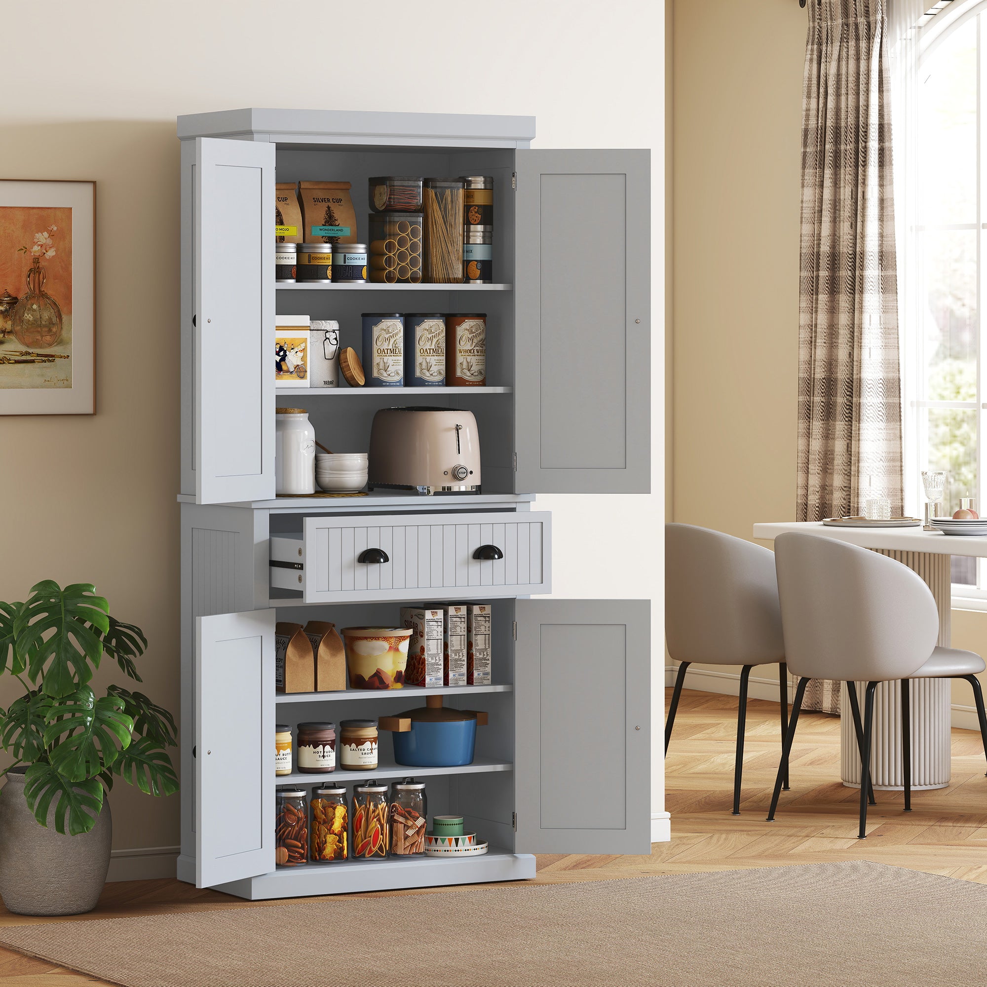 Kitchen Cabinet Buffet Modern Style Cupboard with Doors, Adjustable Shelves, and Drawer, Storage Furniture for Dining Room, Living Room, 76.2 x 40.2 x 183 cm, Gray