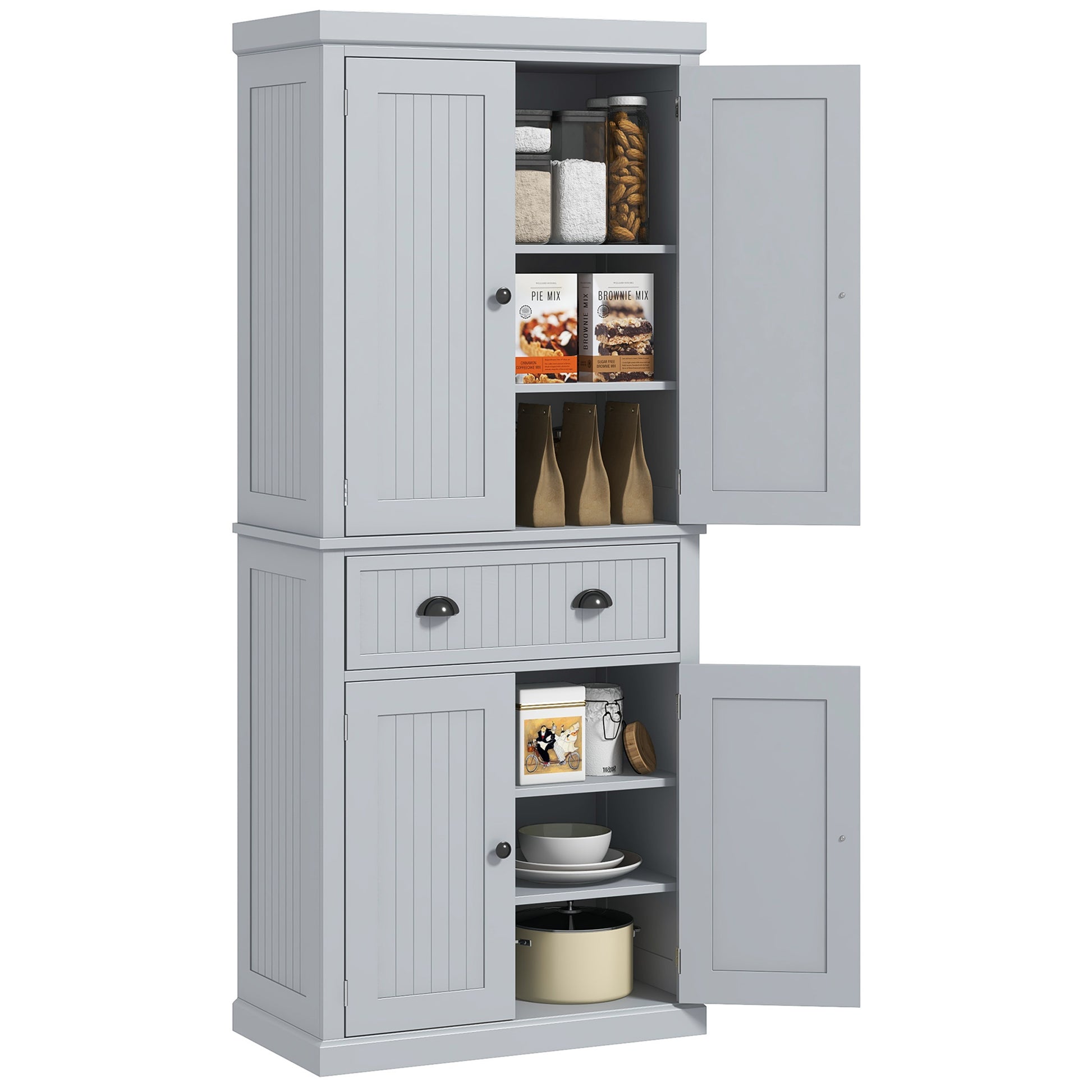 Kitchen Cabinet Buffet Modern Style Cupboard with Doors, Adjustable Shelves, and Drawer, Storage Furniture for Dining Room, Living Room, 76.2 x 40.2 x 183 cm, Gray