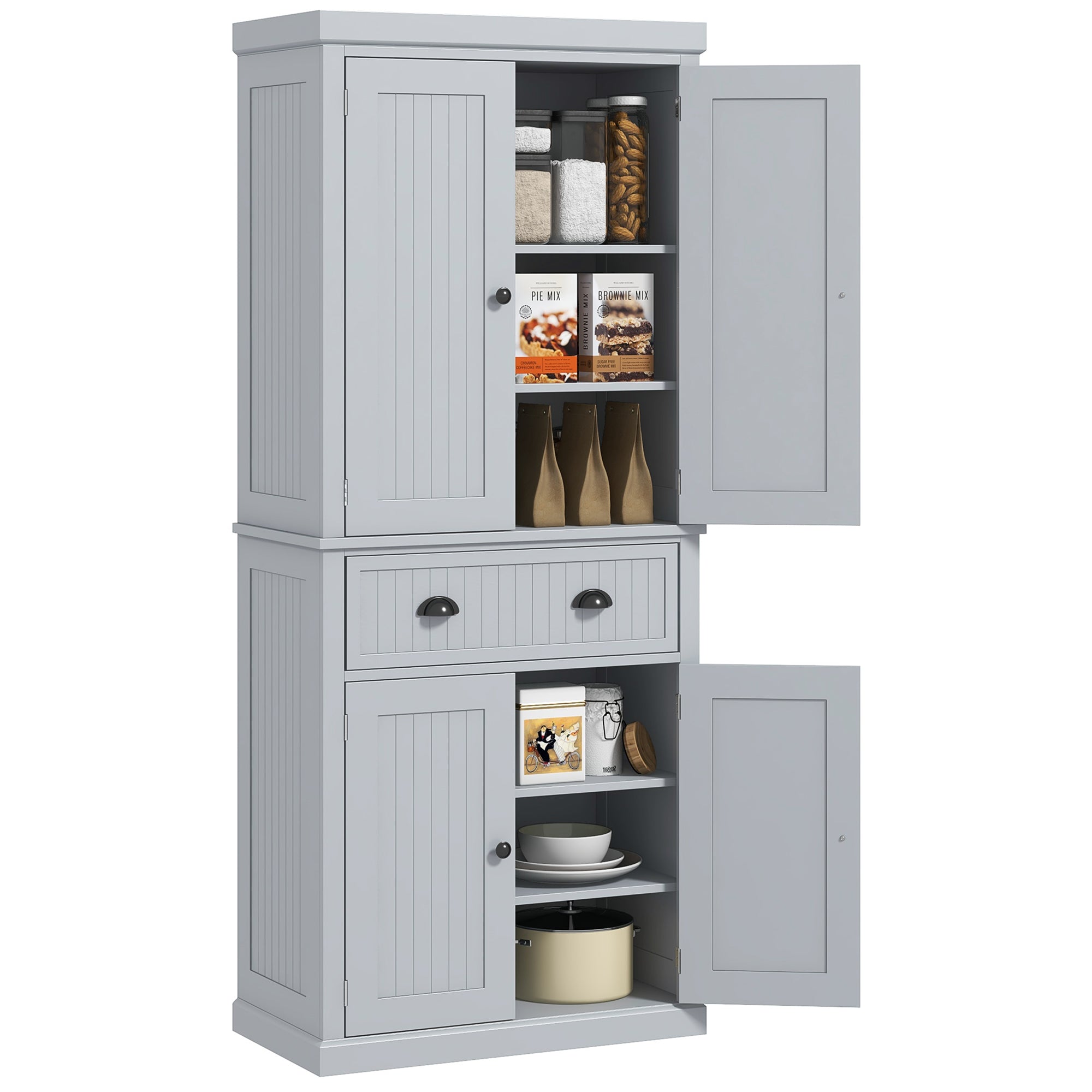 Kitchen Cabinet Buffet Modern Style Cupboard with Doors, Adjustable Shelves, and Drawer, Storage Furniture for Dining Room, Living Room, 76.2 x 40.2 x 183 cm, Gray