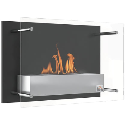 Wall-Mounted Bioethanol Fireplace Ethanol Stove 1.5 L Capacity 3-Hour Combustion Stainless Steel Tank for 20-25 m² 60x22x40 cm Black