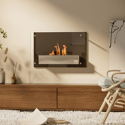 Wall-Mounted Bioethanol Fireplace Ethanol Stove 1.5 L Capacity 3-Hour Combustion Stainless Steel Tank for 20-25 m² 60x22x40 cm Black