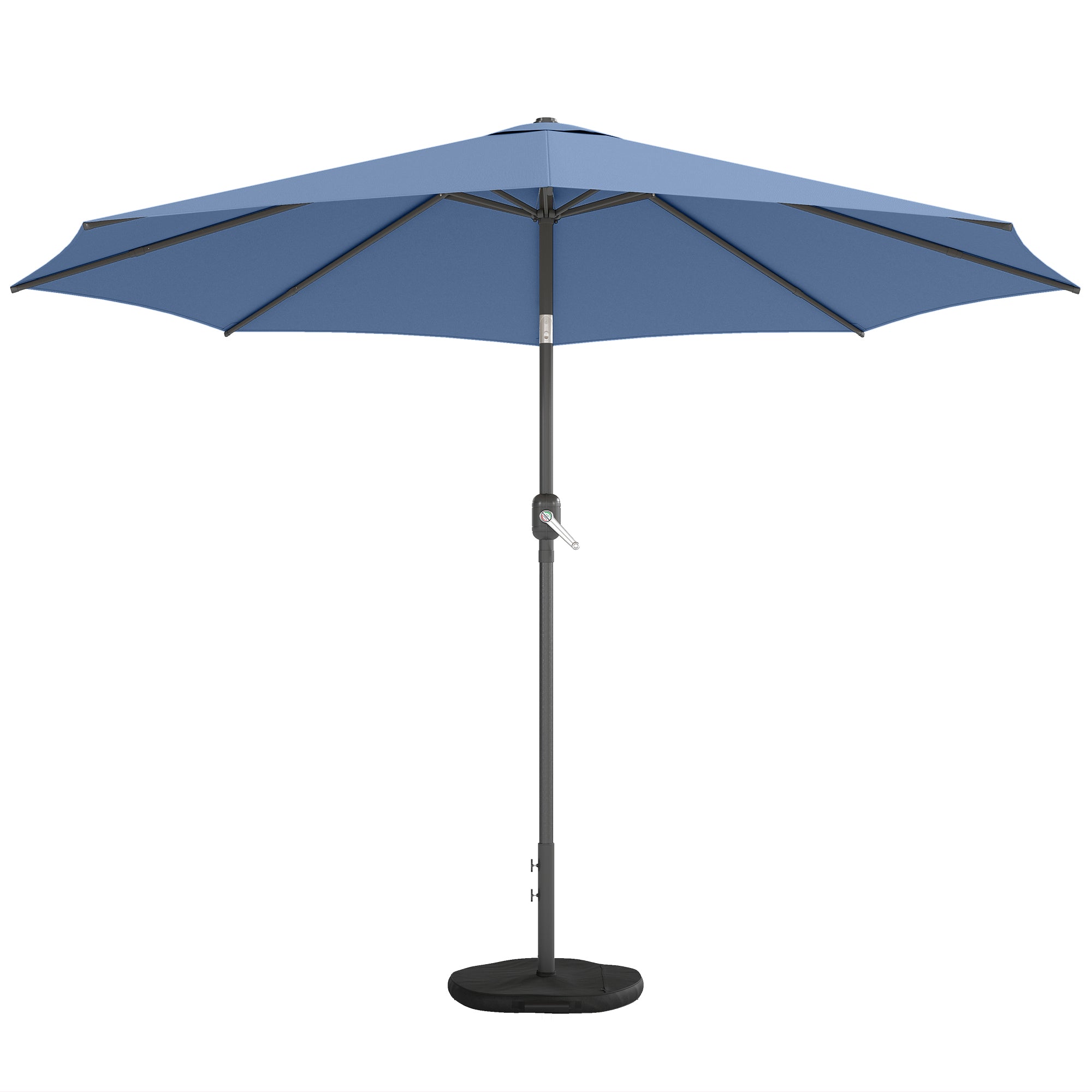 Umbrella Ø295 cm (9.7 ft), UPF 30+ Round Balcony/Beach/Market Crank Umbrella Sunshade for Beach, Balcony, Garden — Blue