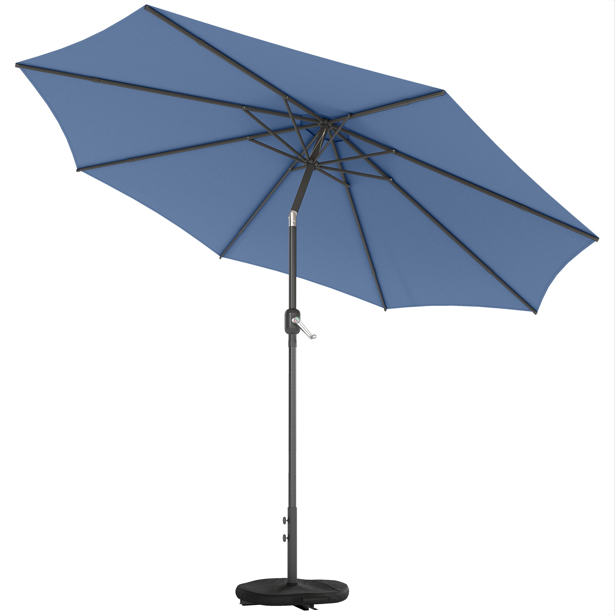 Umbrella Ø295 cm (9.7 ft), UPF 30+ Round Balcony/Beach/Market Crank Umbrella Sunshade for Beach, Balcony, Garden — Blue