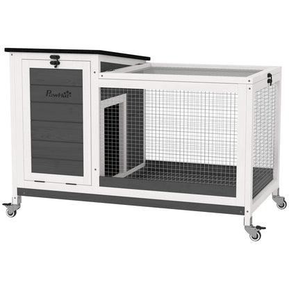 Wooden Rabbit Hutch with Run Wheels Foldable Roof Pull-Out Tray Metal Grill Winterproof Guinea Pig Hutch Rabbit Cage for Indoor Outdoor 92x52x67 cm Dark Gray