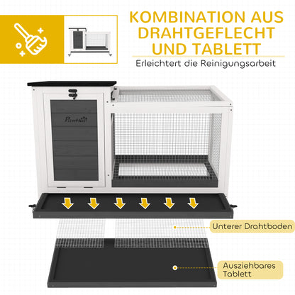 Wooden Rabbit Hutch with Run Wheels Foldable Roof Pull-Out Tray Metal Grill Winterproof Guinea Pig Hutch Rabbit Cage for Indoor Outdoor 92x52x67 cm Dark Gray