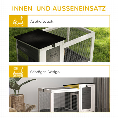 Wooden Rabbit Hutch with Run Wheels Foldable Roof Pull-Out Tray Metal Grill Winterproof Guinea Pig Hutch Rabbit Cage for Indoor Outdoor 92x52x67 cm Dark Gray