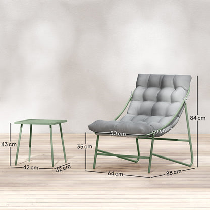 3-Piece Outdoor Patio Bistro Set with Cushions — 2 Lounge Chairs & Side Table, Powder-Coated Steel Frame, Light Gray
