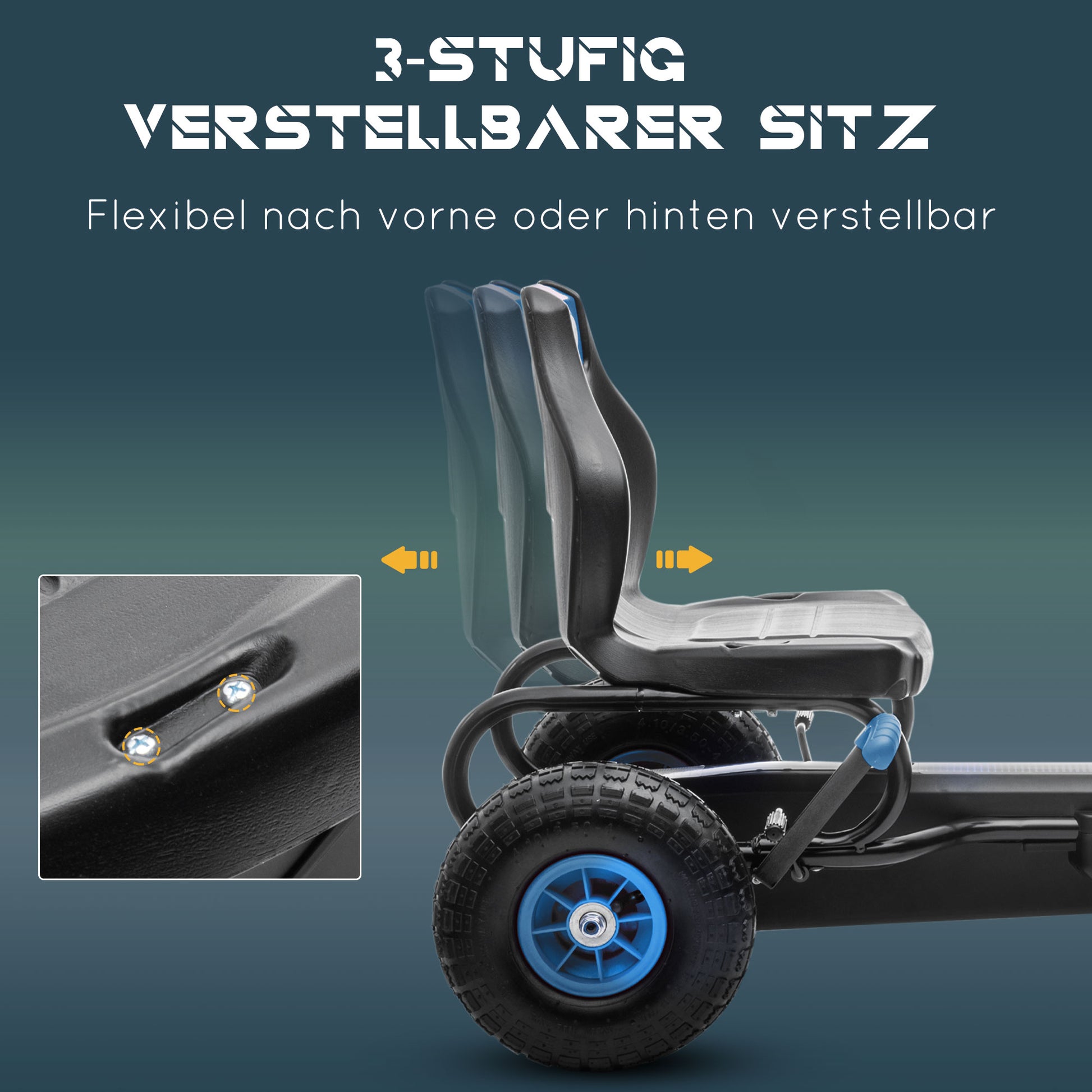 Go-Kart, Kids Vehicle with Adjustable Seat, Pedal Car with Rubber Tires, Pedal and Handbrake, Go Cart for 5-12 Years Kids, Outdoor, Blue