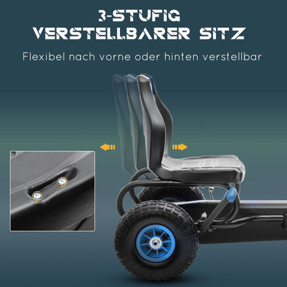 Go-Kart, Kids Vehicle with Adjustable Seat, Pedal Car with Rubber Tires, Pedal and Handbrake, Go Cart for 5-12 Years Kids, Outdoor, Blue