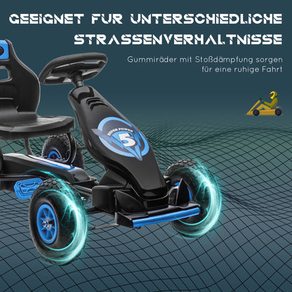 Go-Kart, Kids Vehicle with Adjustable Seat, Pedal Car with Rubber Tires, Pedal and Handbrake, Go Cart for 5-12 Years Kids, Outdoor, Blue