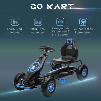 Go-Kart, Kids Vehicle with Adjustable Seat, Pedal Car with Rubber Tires, Pedal and Handbrake, Go Cart for 5-12 Years Kids, Outdoor, Blue
