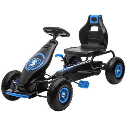 Go-Kart, Kids Vehicle with Adjustable Seat, Pedal Car with Rubber Tires, Pedal and Handbrake, Go Cart for 5-12 Years Kids, Outdoor, Blue