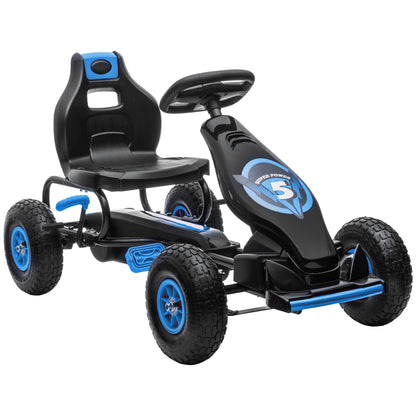 Go-Kart, Kids Vehicle with Adjustable Seat, Pedal Car with Rubber Tires, Pedal and Handbrake, Go Cart for 5-12 Years Kids, Outdoor, Blue
