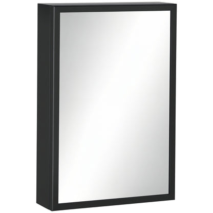 Bathroom Mirror Cabinet with Aluminum Door + Stainless Steel Frame Wall Mounted Mirror Cabinet with 1 Mirror Door and 2 Steel Shelves 40 x 12 x 60 cm - Black