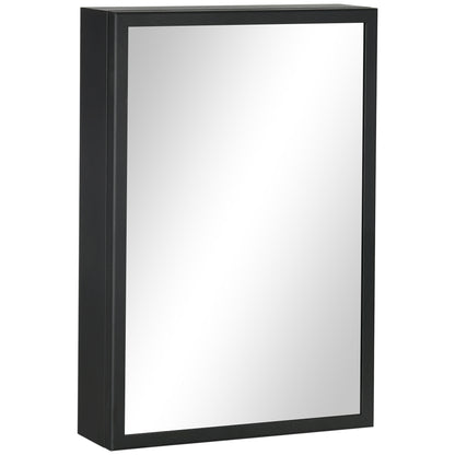 Bathroom Mirror Cabinet with Aluminum Door + Stainless Steel Frame Wall Mounted Mirror Cabinet with 1 Mirror Door and 2 Steel Shelves 40 x 12 x 60 cm - Black