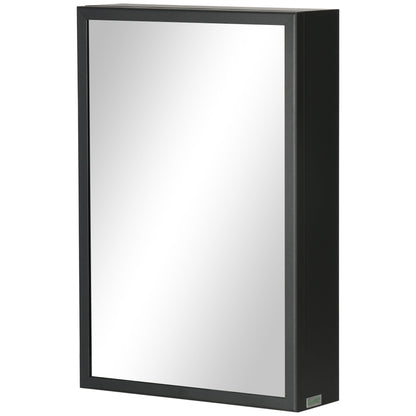 Bathroom Mirror Cabinet with Aluminum Door + Stainless Steel Frame Wall Mounted Mirror Cabinet with 1 Mirror Door and 2 Steel Shelves 40 x 12 x 60 cm - Black