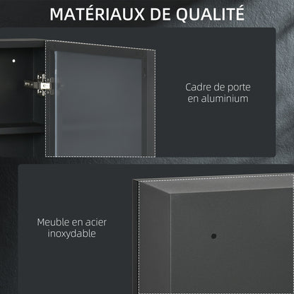 Bathroom Mirror Cabinet with Aluminum Door + Stainless Steel Frame Wall Mounted Mirror Cabinet with 1 Mirror Door and 2 Steel Shelves 40 x 12 x 60 cm - Black