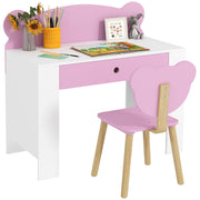Children's Desk Set with Chair, Study Table with Drawer, Bear-Shaped Backrest, Ages 3-8 Years, Pink