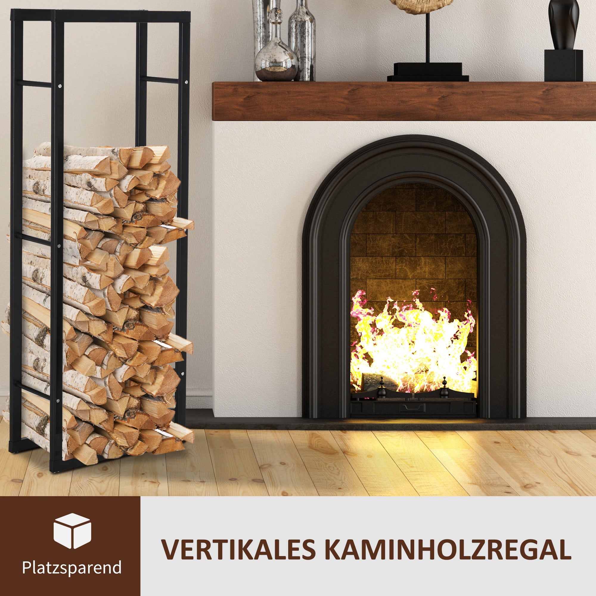 Firewood Rack Metal 40 x 25 x 150 cm Firewood Storage Aid Steel Frame up to 100kg Firewood Shelter Outdoor Wood Rack Firewood Rack for Garden Patio Outdoor Black