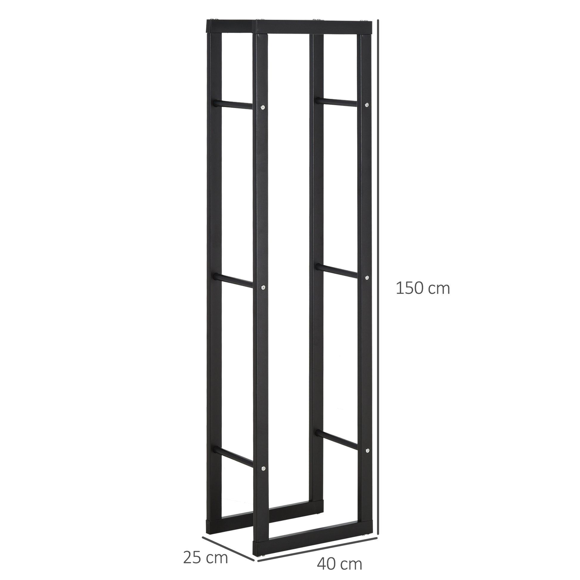 Firewood Rack Metal 40 x 25 x 150 cm Firewood Storage Aid Steel Frame up to 100kg Firewood Shelter Outdoor Wood Rack Firewood Rack for Garden Patio Outdoor Black