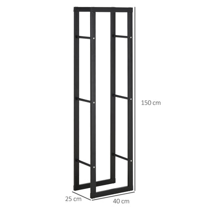 Firewood Rack Metal 40 x 25 x 150 cm Firewood Storage Aid Steel Frame up to 100kg Firewood Shelter Outdoor Wood Rack Firewood Rack for Garden Patio Outdoor Black