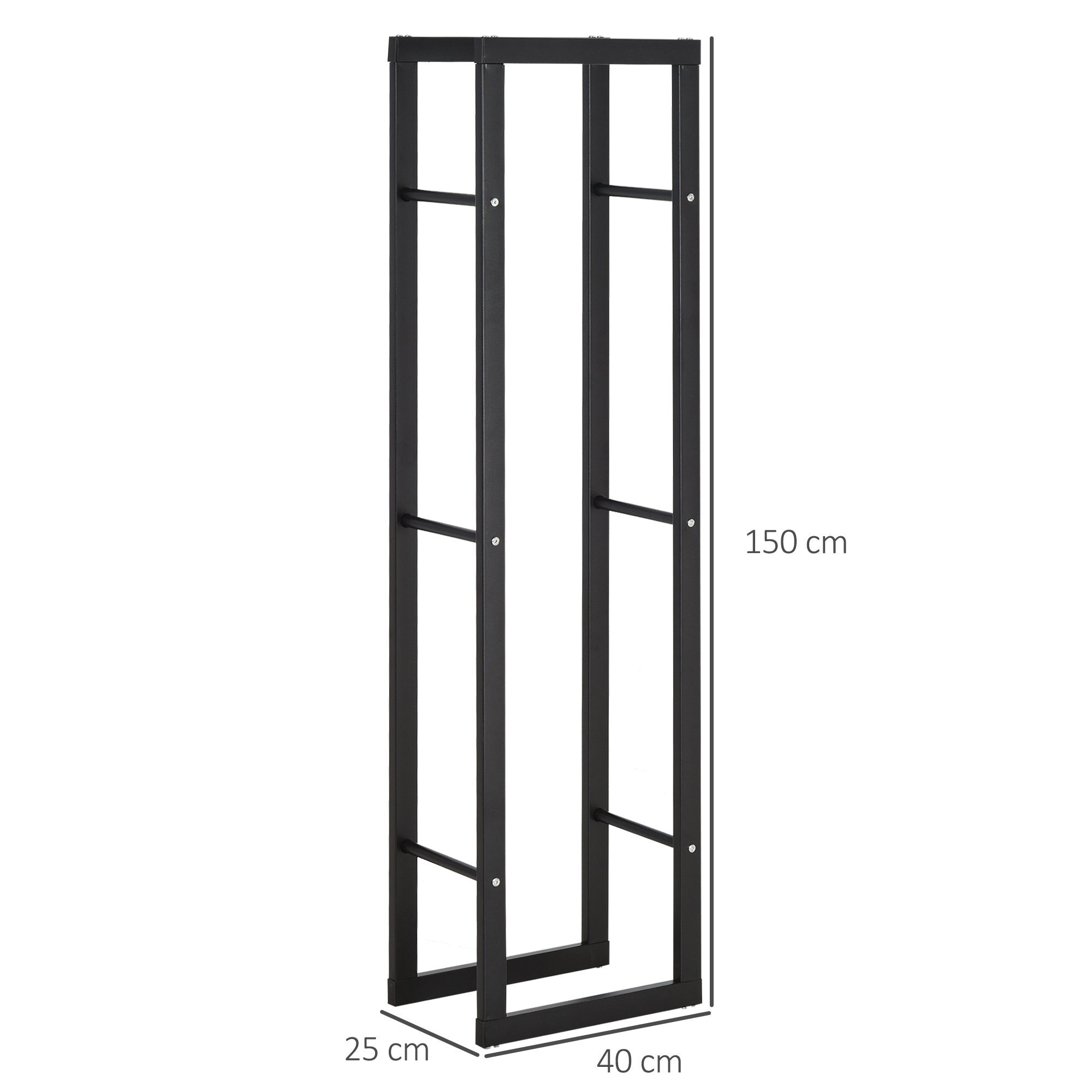 Firewood Rack Metal 40 x 25 x 150 cm Firewood Storage Aid Steel Frame up to 100kg Firewood Shelter Outdoor Wood Rack Firewood Rack for Garden Patio Outdoor Black