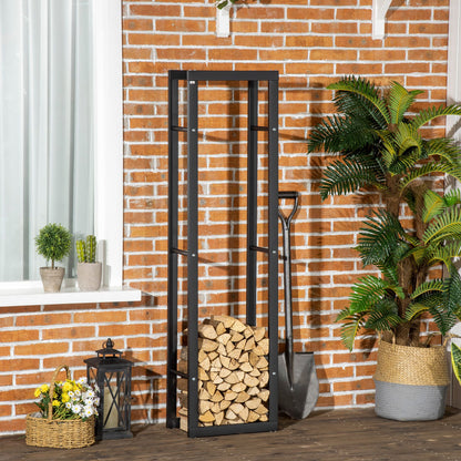 Firewood Rack Metal 40 x 25 x 150 cm Firewood Storage Aid Steel Frame up to 100kg Firewood Shelter Outdoor Wood Rack Firewood Rack for Garden Patio Outdoor Black