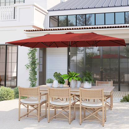 Double Rectangular Patio Umbrella, 5' x 9.7' (59" x 116"), Adjustable Height & Tilt, Wine Red