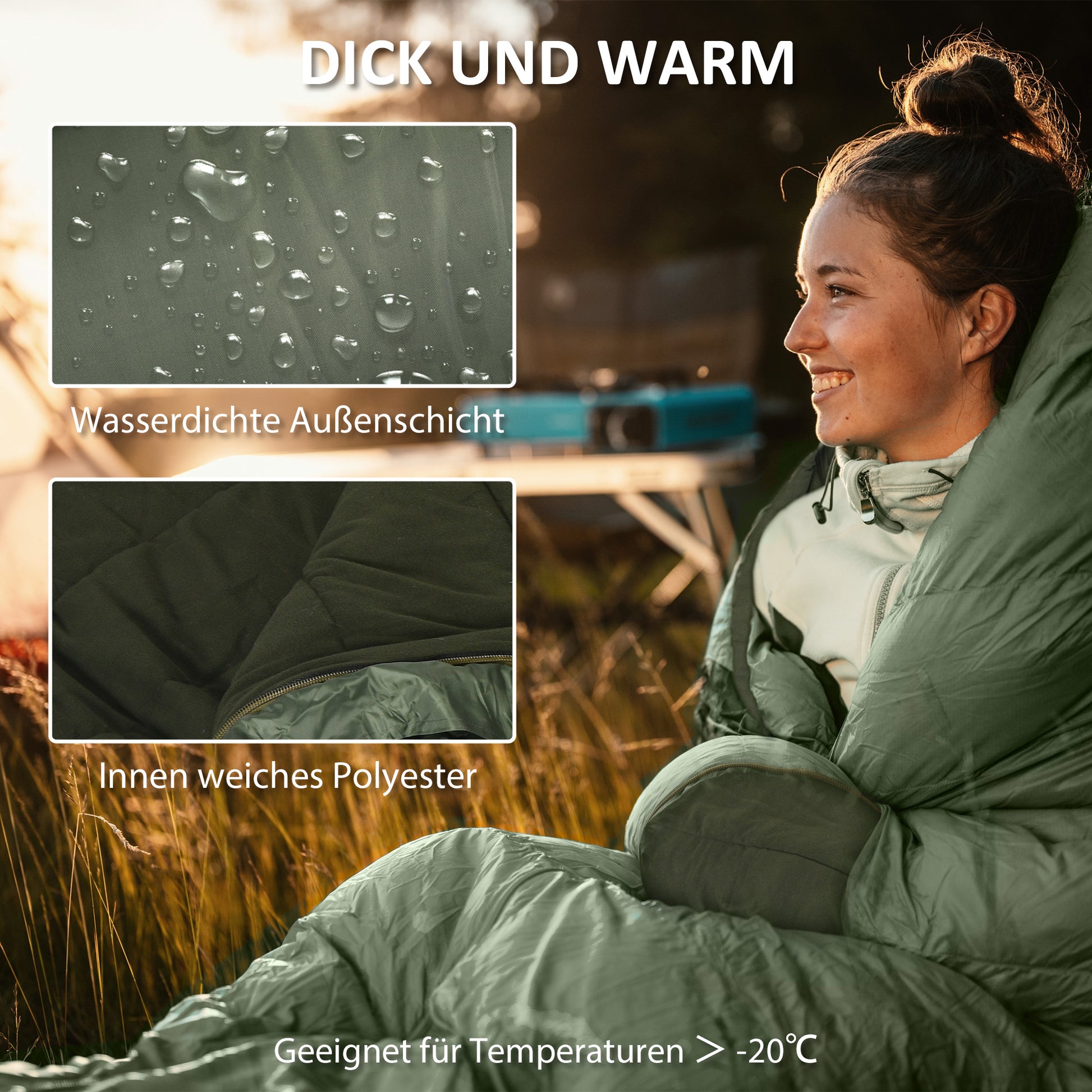 Sleeping Bag, Blanket Sleeping Bag for Camping 3-4 Seasons for Adults, Foldable, with Carrying Bag, Compact Size, Outdoor Sleeping Bag, Taffeta, Green