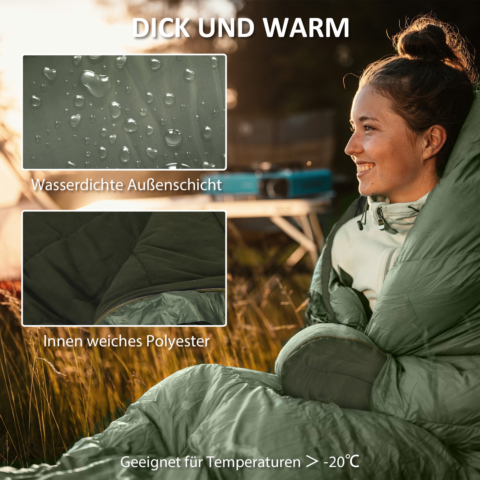 Sleeping Bag, Blanket Sleeping Bag for Camping 3-4 Seasons for Adults, Foldable, with Carrying Bag, Compact Size, Outdoor Sleeping Bag, Taffeta, Green