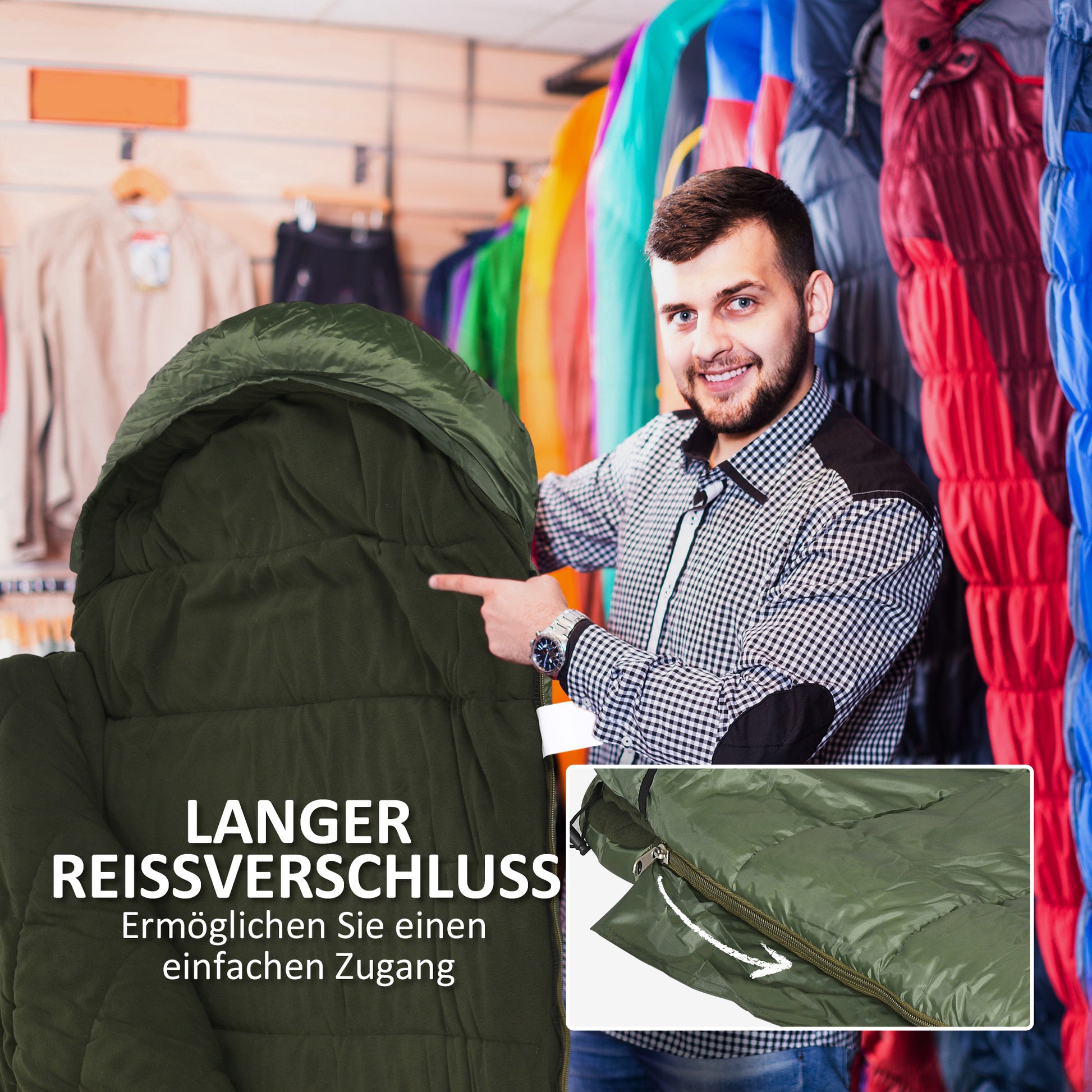 Sleeping Bag, Blanket Sleeping Bag for Camping 3-4 Seasons for Adults, Foldable, with Carrying Bag, Compact Size, Outdoor Sleeping Bag, Taffeta, Green