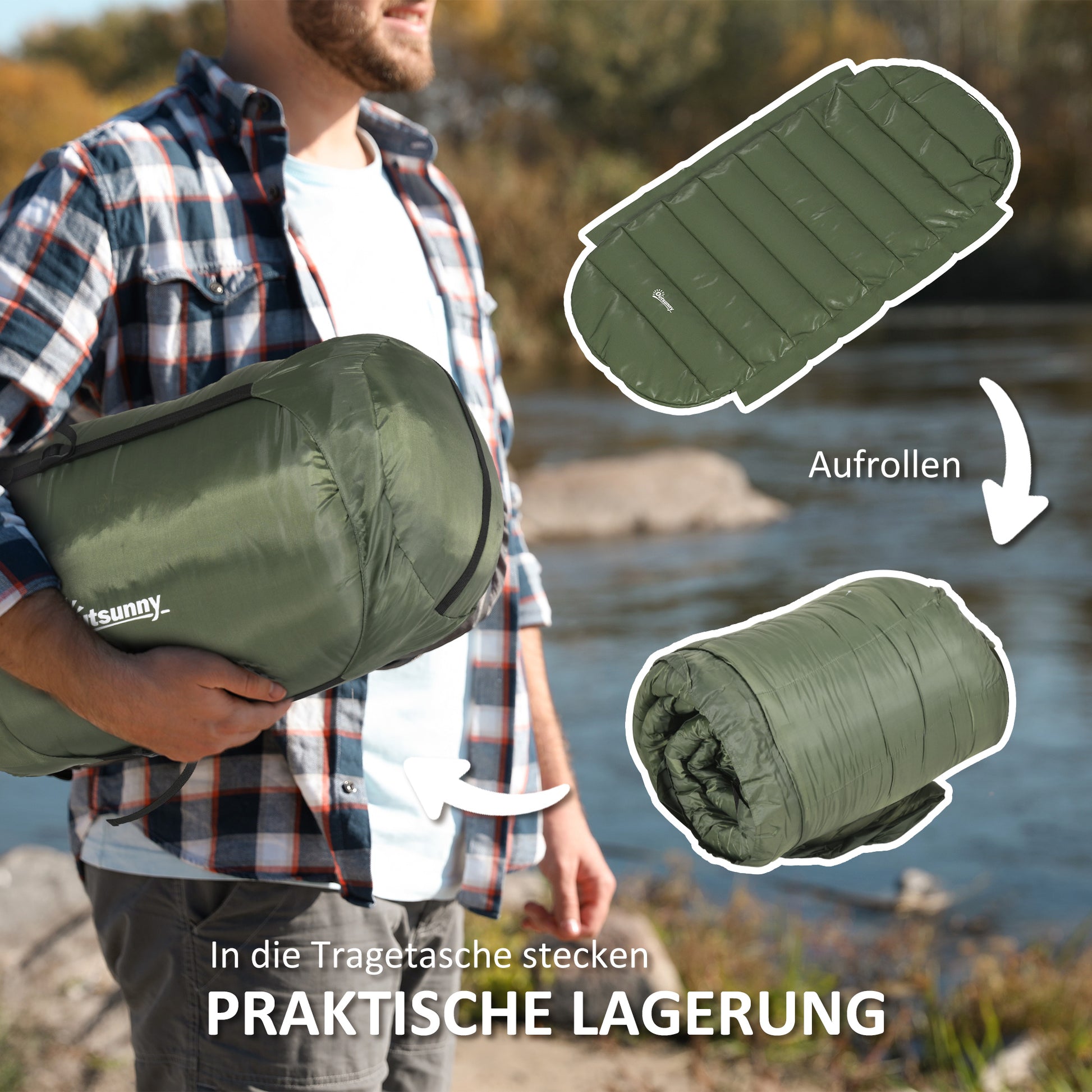 Sleeping Bag, Blanket Sleeping Bag for Camping 3-4 Seasons for Adults, Foldable, with Carrying Bag, Compact Size, Outdoor Sleeping Bag, Taffeta, Green