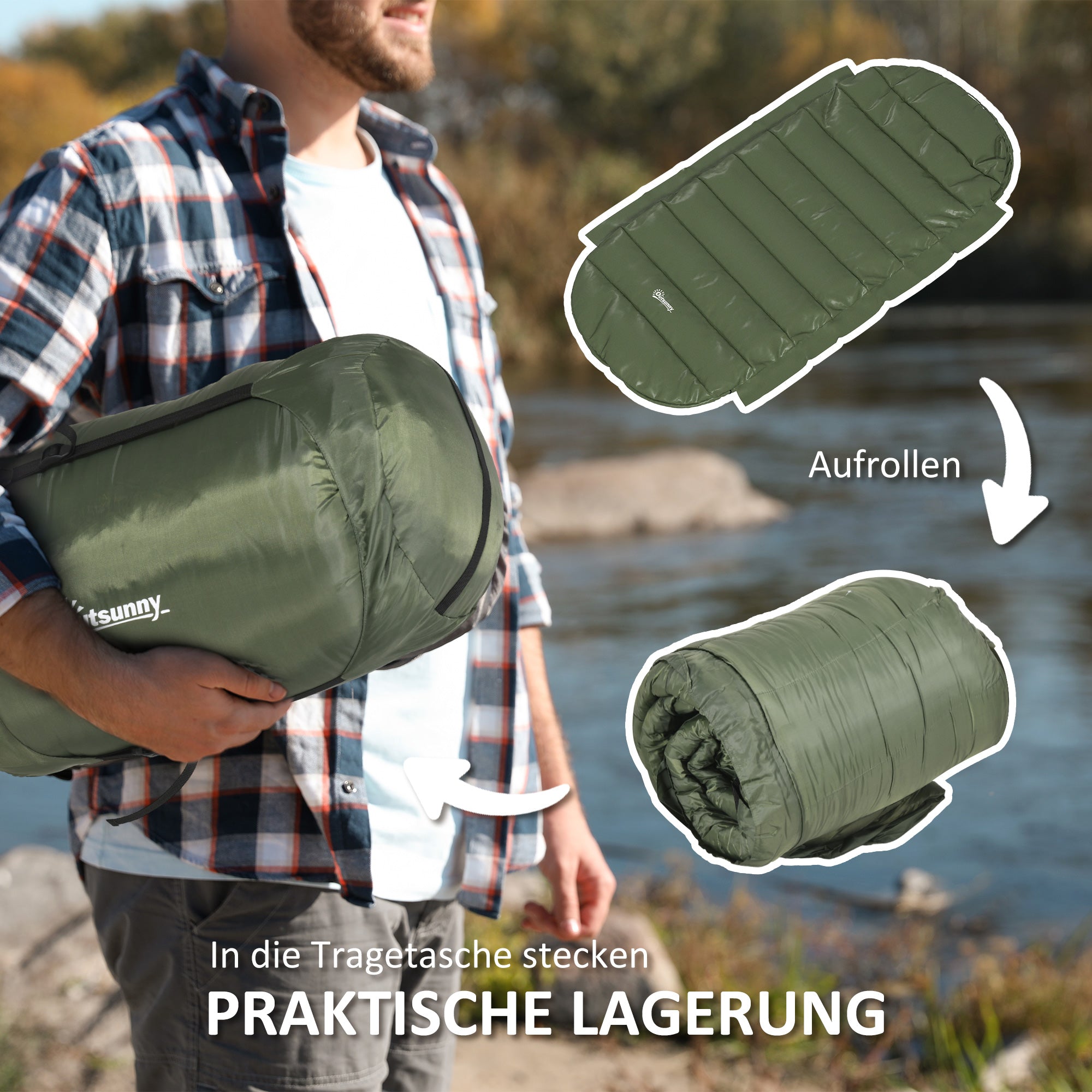 Sleeping Bag, Blanket Sleeping Bag for Camping 3-4 Seasons for Adults, Foldable, with Carrying Bag, Compact Size, Outdoor Sleeping Bag, Taffeta, Green