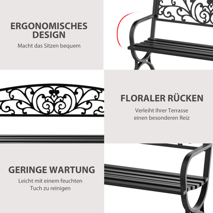 2-Seater Garden Bench 240kg Load Capacity Bench Suitable for Indoor and Outdoor Use 127x60x85 cm Black