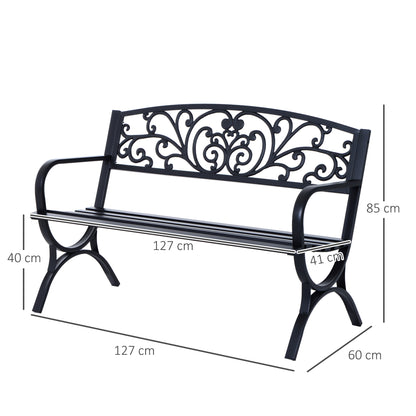 2-Seater Garden Bench 240kg Load Capacity Bench Suitable for Indoor and Outdoor Use 127x60x85 cm Black