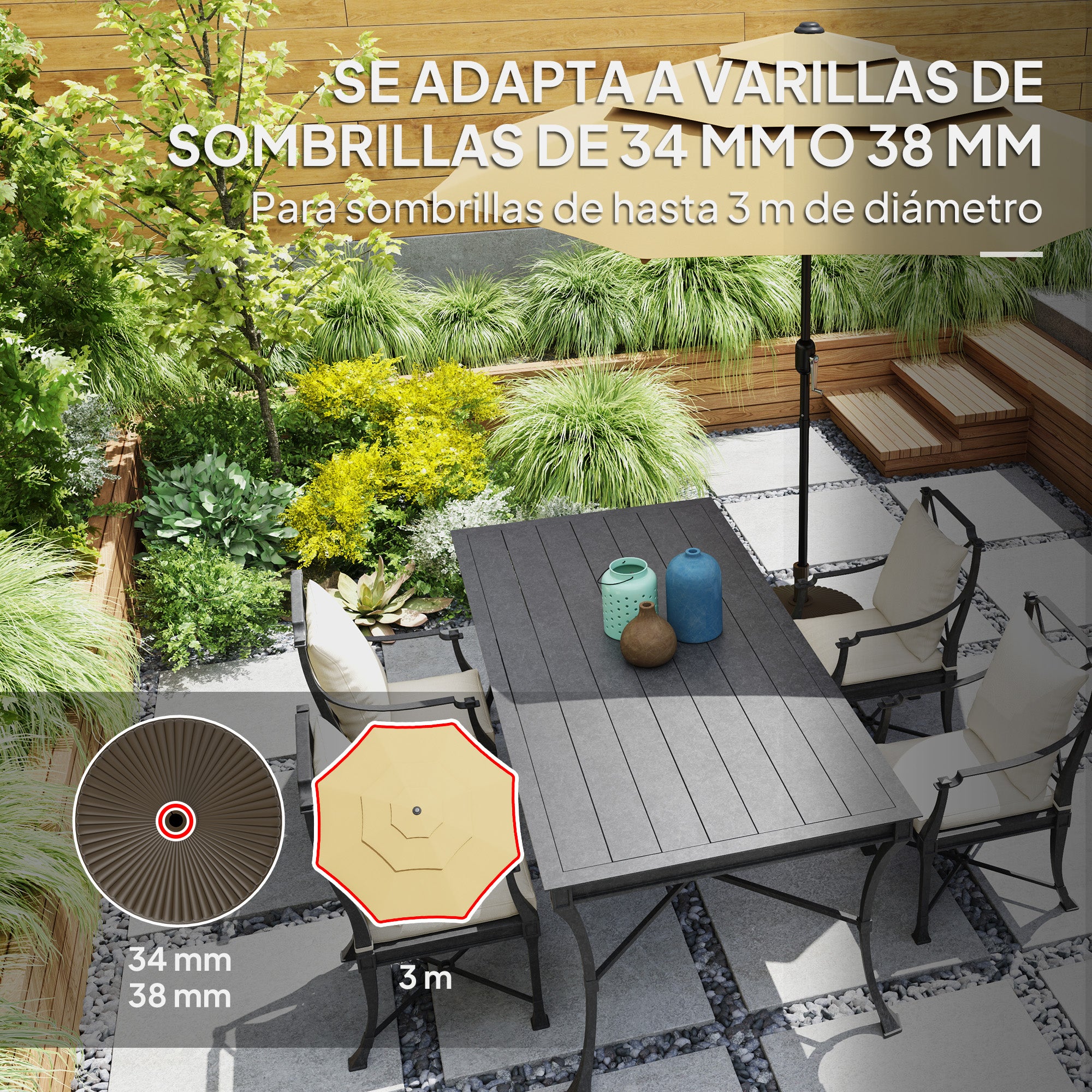 Round Umbrella Base Umbrella Stand Umbrella Stand Fillable with 23L Water or 28kg Sand for Garden Terrace Brown