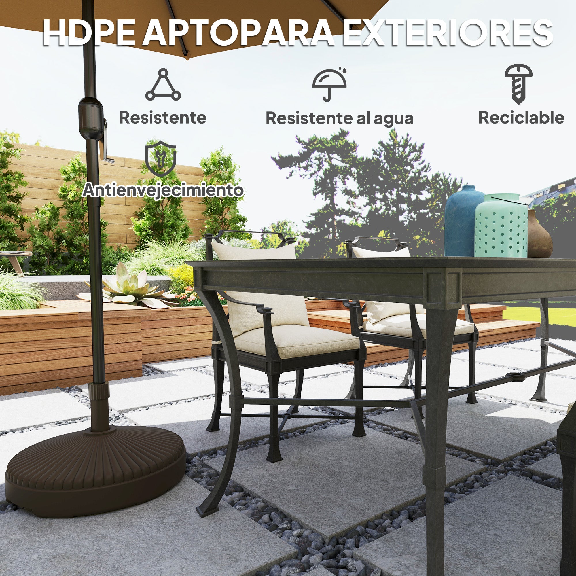 Round Umbrella Base Umbrella Stand Umbrella Stand Fillable with 23L Water or 28kg Sand for Garden Terrace Brown